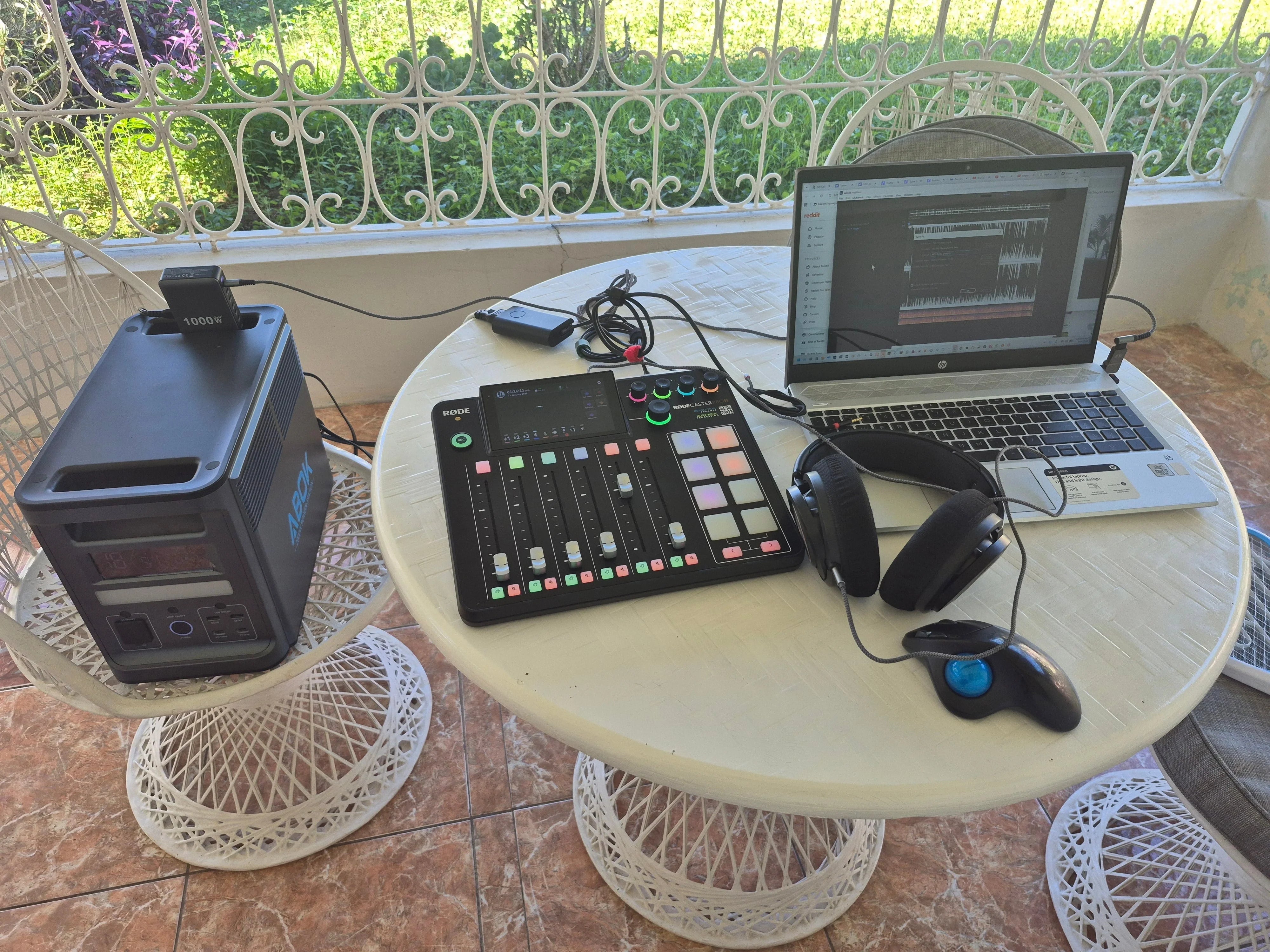 ABOK portable power station powering communication and computer equipment in a 72-hour emergency kit.