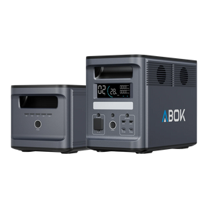 ABOK Ark2000 EU-spec portable power station paired with one matching Ark2000E extra battery.
