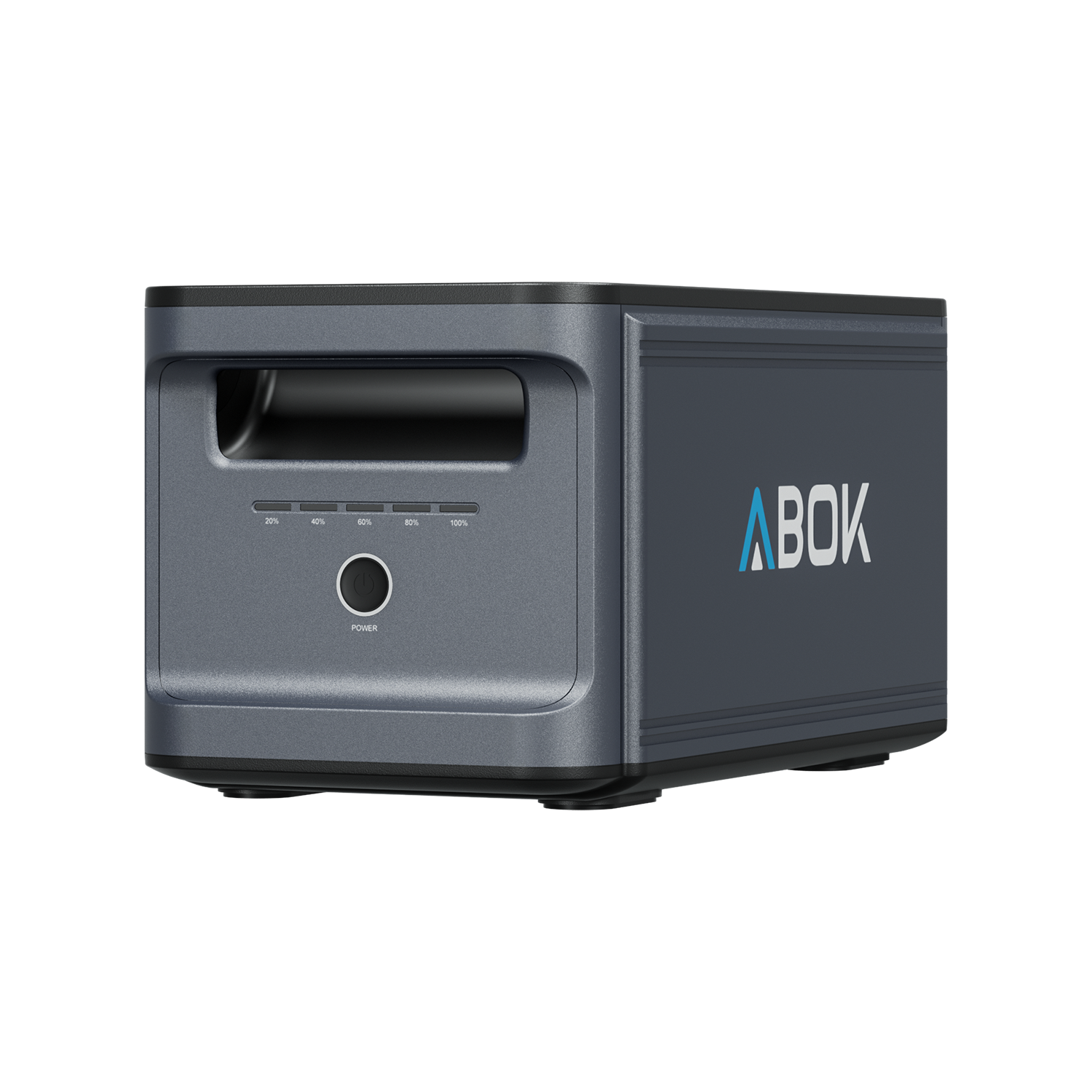 ABOK Ark2000E extra battery in an angled front product view showing the charge indicator and power button.