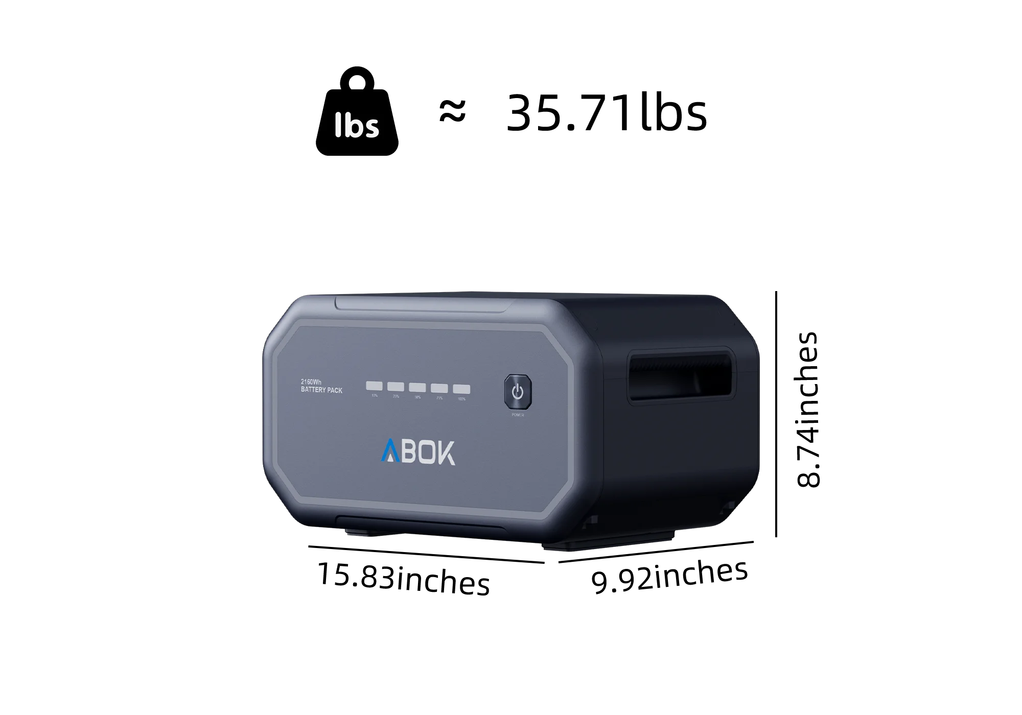 ABOK Ark2500 2160Wh extra battery shown with a weight icon highlighting its portable design