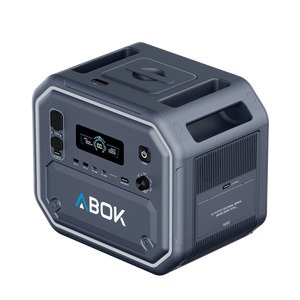 ABOK Ark2800 EU-spec portable power station in an elevated angled view showing the top panel and integrated handles.