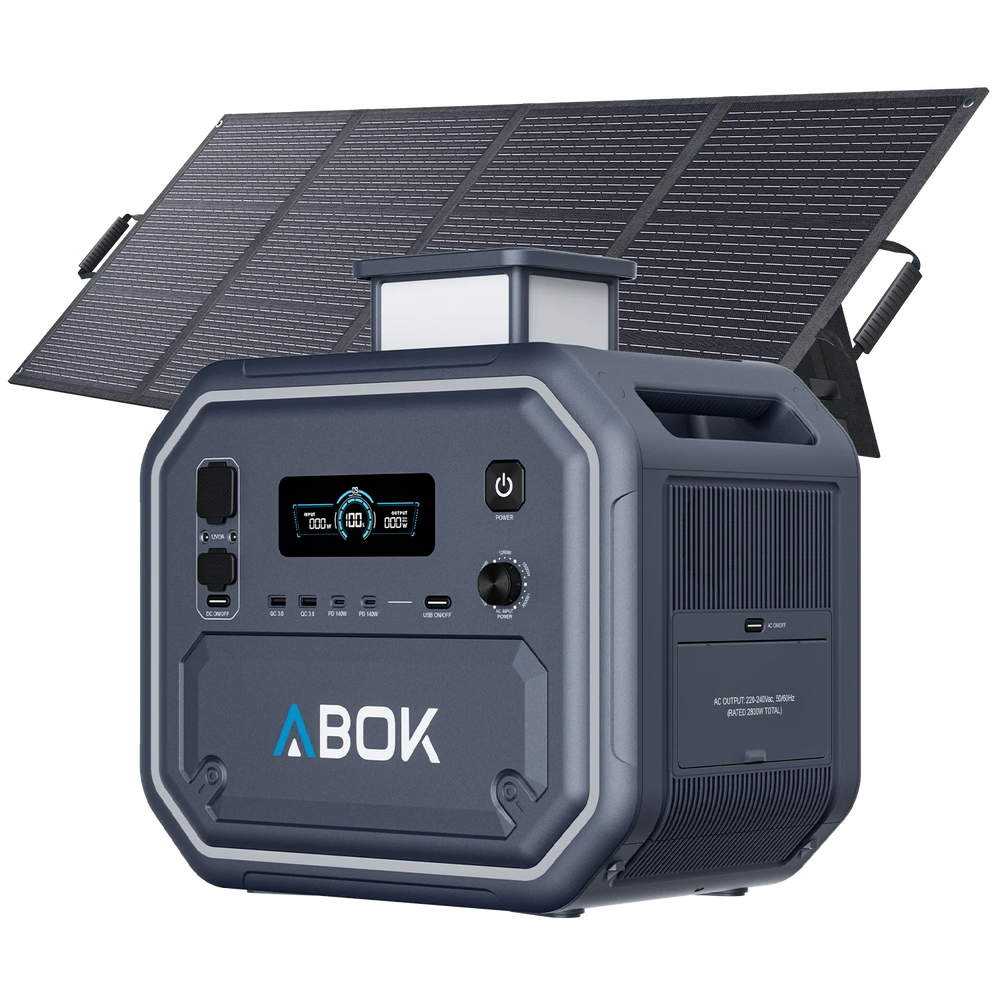 ABOK Ark2800 EU-spec portable power station with a 200W foldable solar panel.