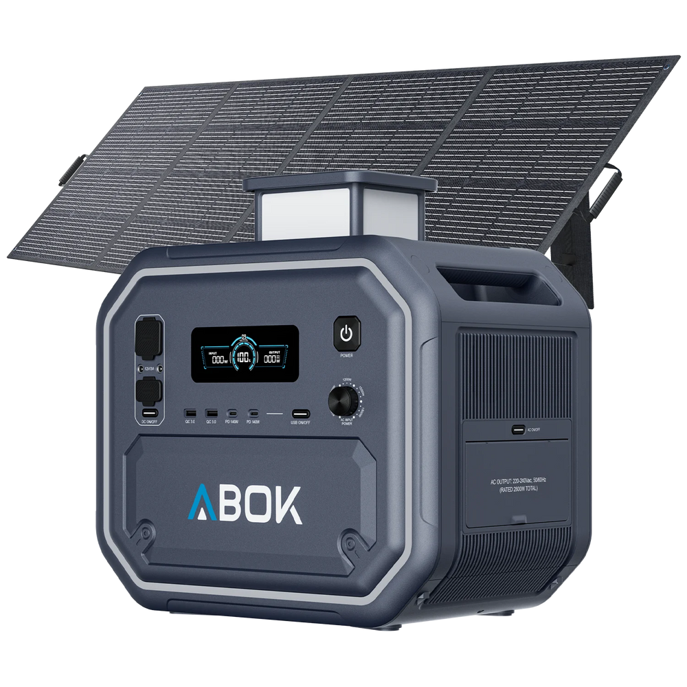 ABOK Ark2800 EU-spec portable power station with a 400W foldable solar panel.