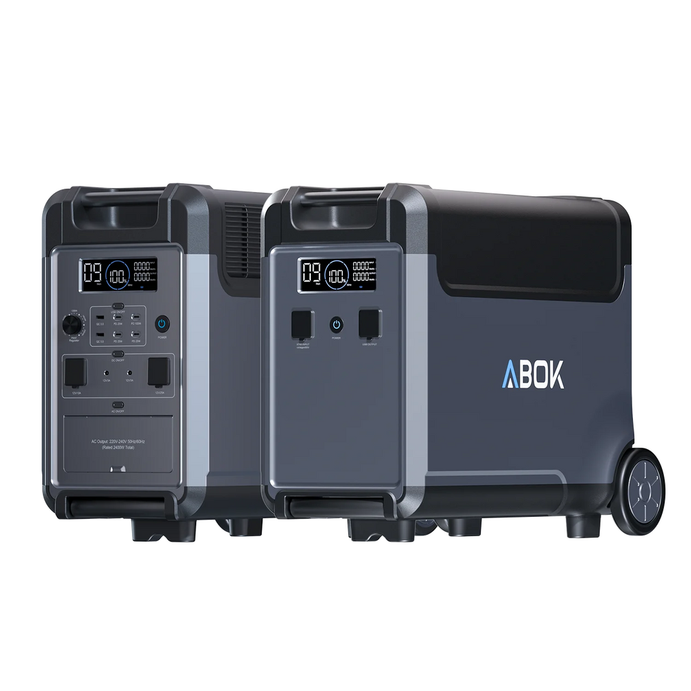ABOK Ark3600 EU-spec portable power station paired with one matching extra battery.