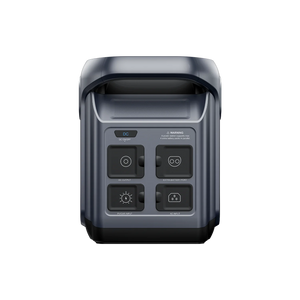 ABOK Elux 1 EU-spec rear view showing charging inputs, DC outputs and expansion battery port.